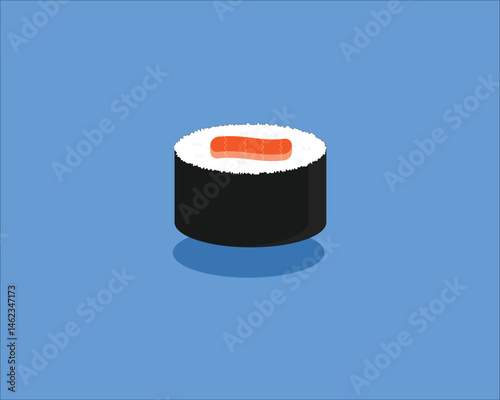 Salmon sushi and rice on a blue background