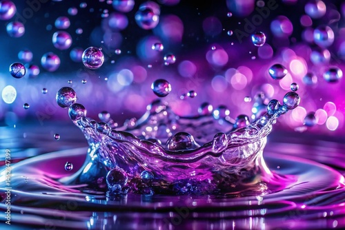 Refreshing Water Splash: Close-up Bubbles on Purple Background - Stock Photo