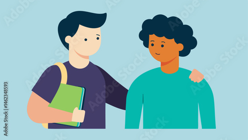Peer Support Two students one providing a shoulder to lean on while explaining a concept to the other showing empathy and support in learning.