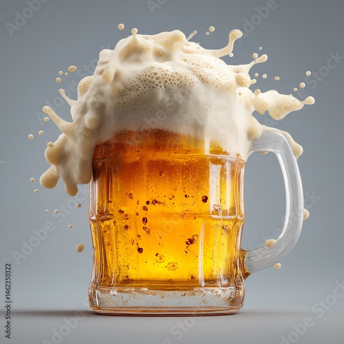 Obraz na płótnie Frothy beer mug with splash, white isolated background w salonie
