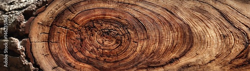 Close-up view of detailed tree ring patterns on wooden surface.