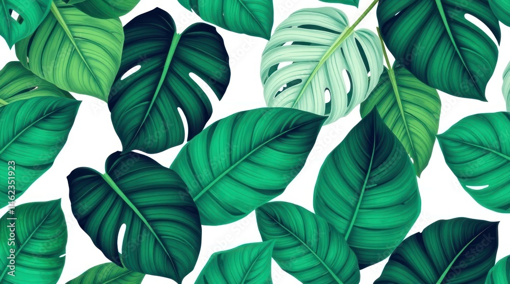 custom made wallpaper toronto digitalTropical leaf pattern. Lush green and mint leaves on a white background