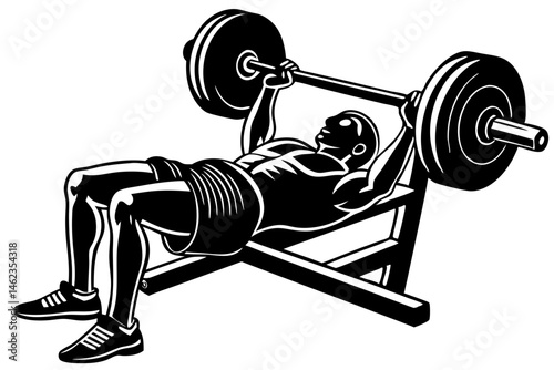 Silhouette design of a man doing a bench press exercise at gym, bench press, man, silhouette, exercise, gym, barbell, weightlifting, fitness, training, workout, sport, bodybuilding, powerlifting