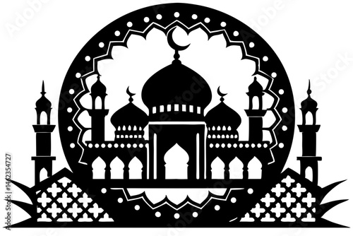 Mosque panoramic silhouette with transparency for islamic theme design use, mosque, silhouette, panoramic, islamic, muslim, religion, architecture, building, arab, arabic, culture, traditional