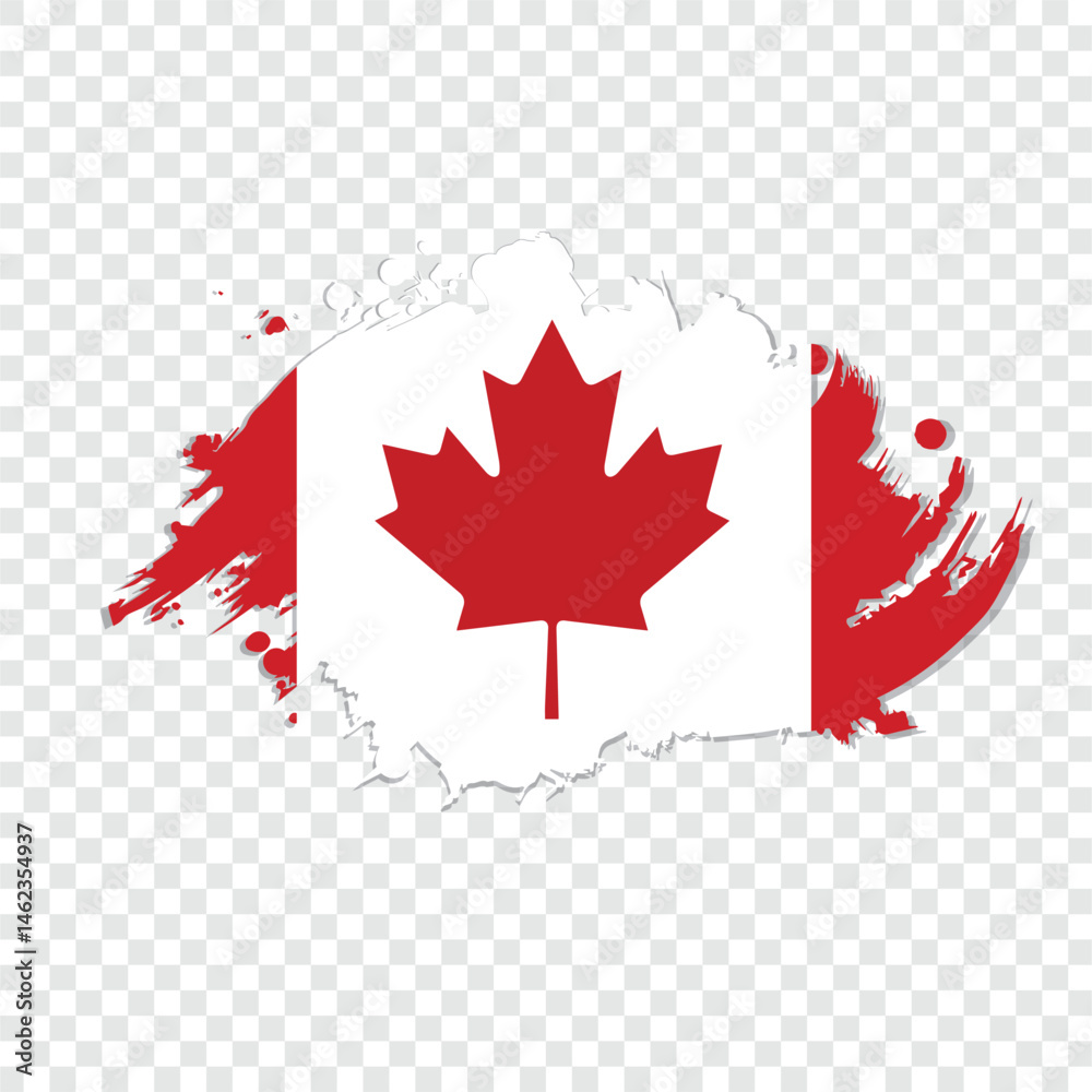 Fototapeta premium Grunge style Canadian flag vector on transparent background. Red maple leaf for patriotic projects and Canada Day designs.