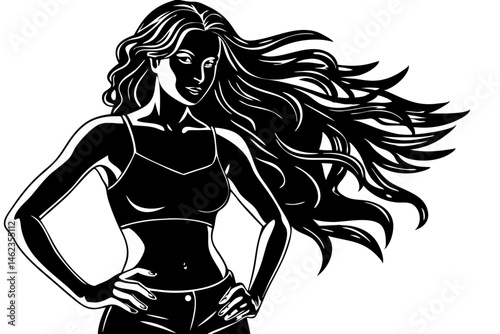 Silhouette of a woman with hand on hip design element, woman, silhouette, female, person, standing, model, hand on hip, hip, stylish, style, vector, design, graphic, illustration, shape, isolated