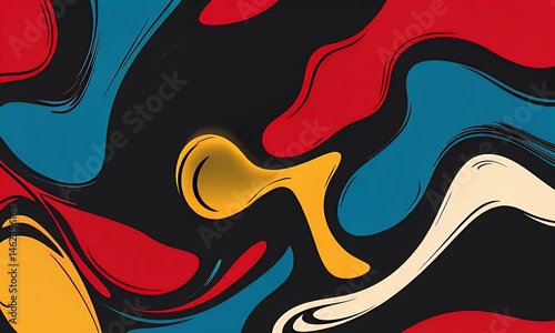 Vibrant Abstract Swirling Patterns of Red Blue Yellow and Black Creating Modern Dynamic Background Video Animation