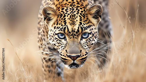 A leopard stalking through the grass, hunting its prey in the wild.