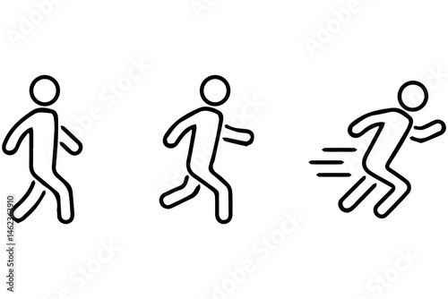 Running and walking people icons. Vector illustration, editable strokes