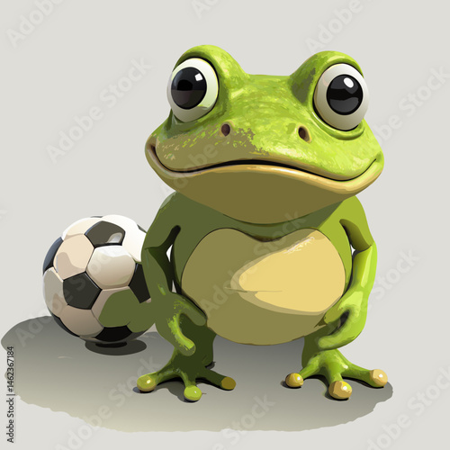 Cute Cartoon Frog with Soccer Ball Ready to Play