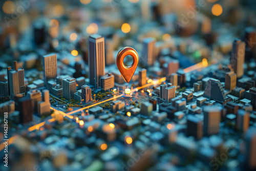 Geofencing technology. A stylized miniature city