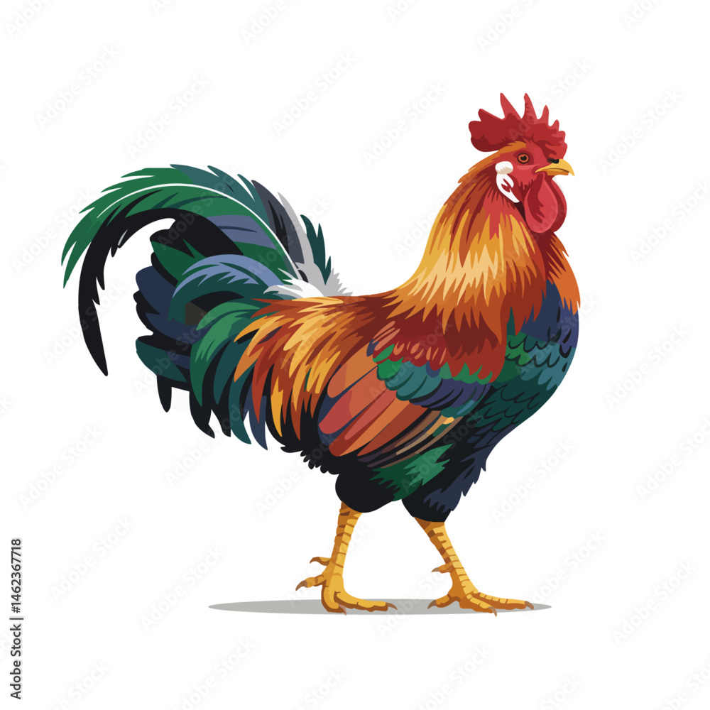 Fototapeta premium Rooster vector illustration, isolated on a white background.