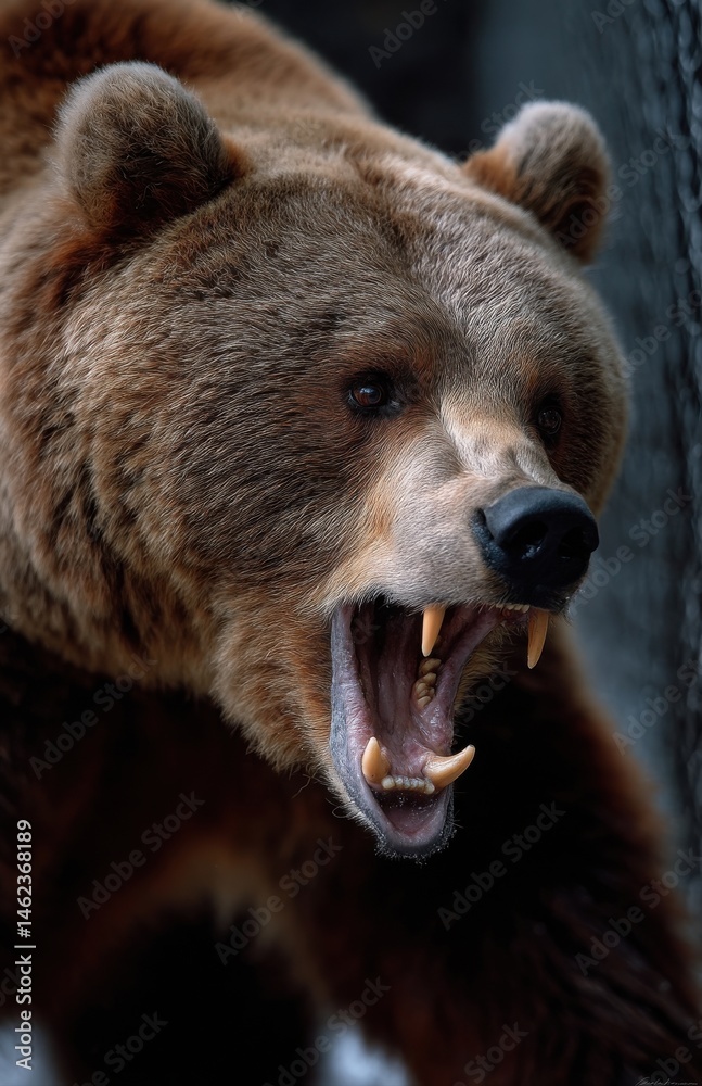 Fototapeta premium Brown bear showing teeth and roaring ferociously