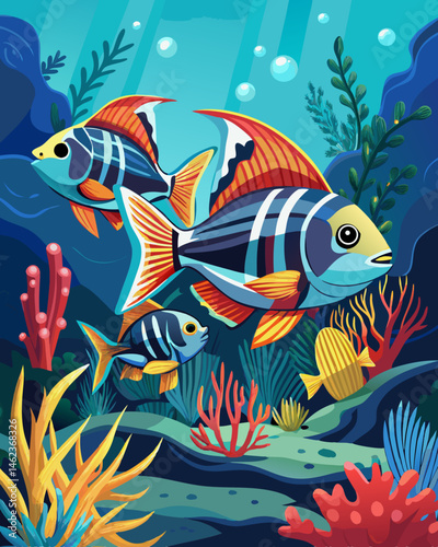 Vibrant Tropical Fish in a Coral Reef Underwater Scene