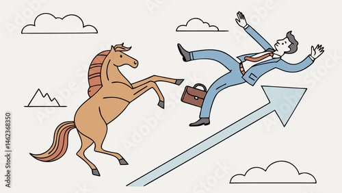 Businessman Falling From Growth Arrow Horse Illustration