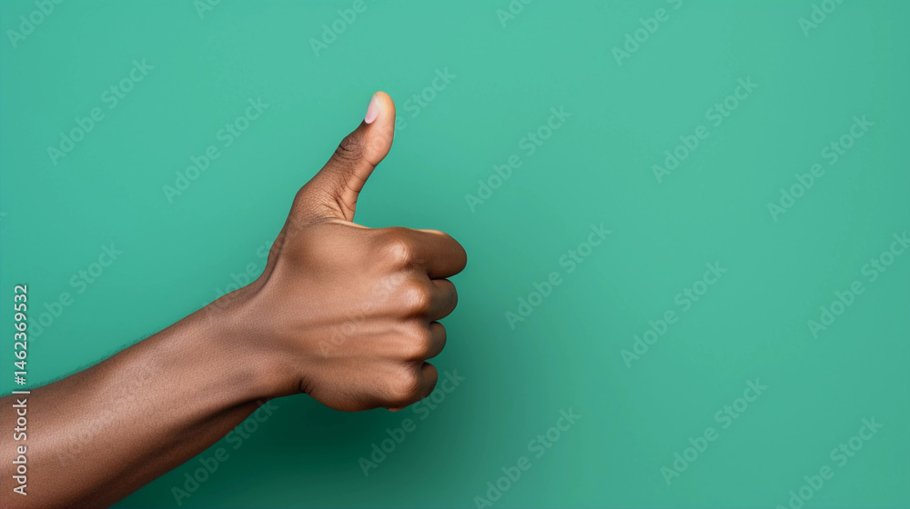 Close-up of a human hand giving a confident thumbs-up gesture against a solid background, symbolizing approval, success, positivity, and encouragement in a modern context Close-up of a human hand giving a confident thumbs-up gesture against a solid background, symbolizing approval, success, positivity, and encouragement in a modern context