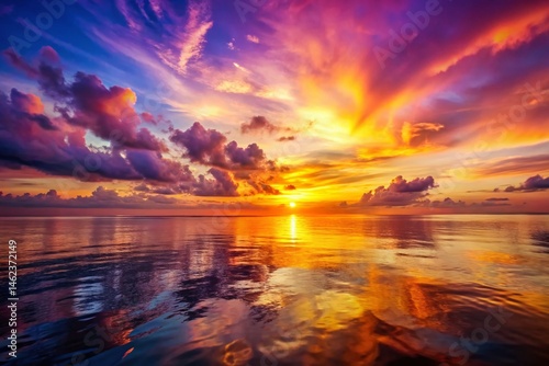 Serene Sunset Seascape: Golden Hour Ocean View Stock Photo