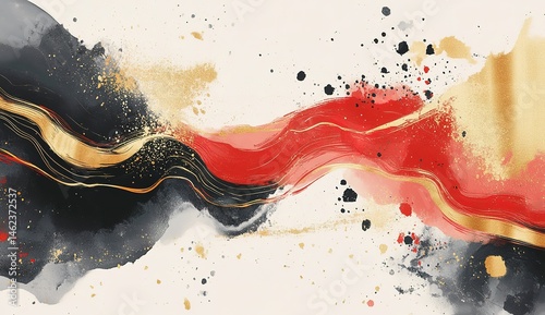 Abstract Background With Red Black Gold And White Colors