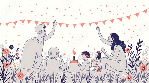 Outline illustration Celebration International Family Day family members in a positive vibes