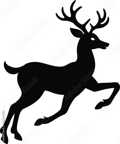 Running Deer Silhouette Captured Mid Leap on Plain Background