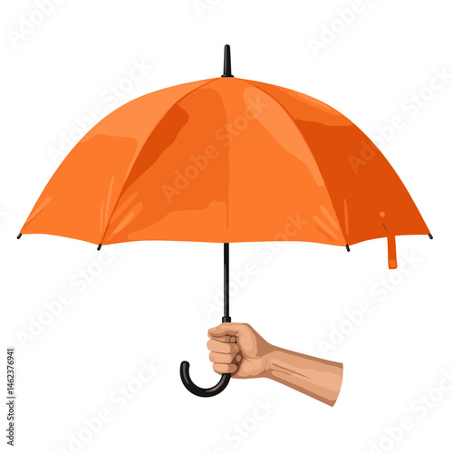Hand Holding an Open Orange Umbrella Illustration