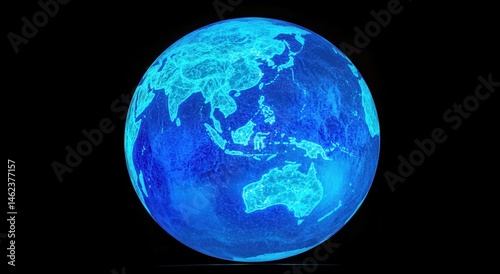 Global map, detailed, glowing, blue, earth