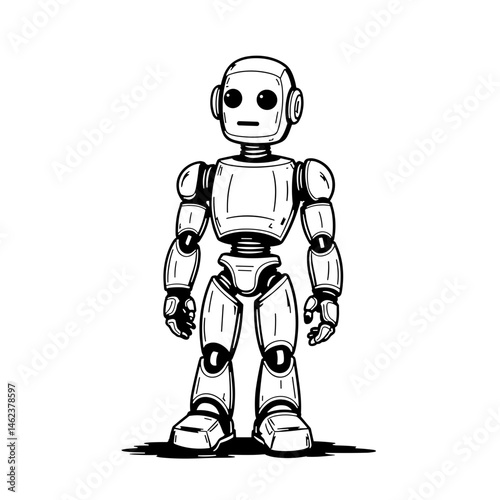 black and white robot standing clip art preview