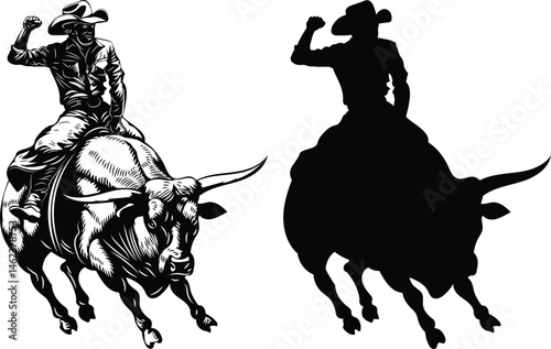 cowboy in a hat on a bucking bull