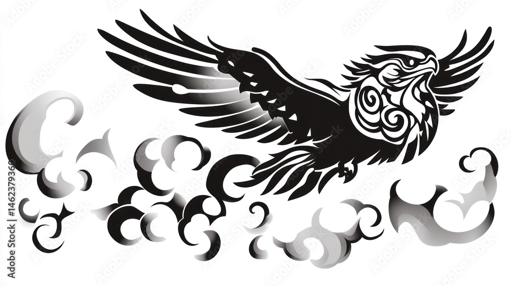 Fototapeta premium Tribal Eagle Soaring Through Clouds
