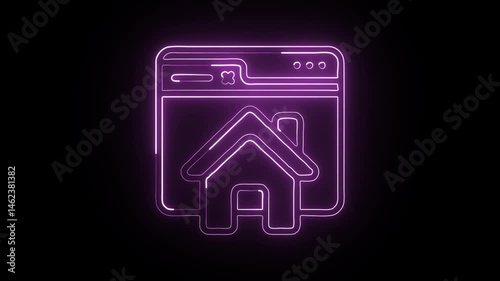 glowing neon homepage icon isolated, black background, HD video motion graphic animation