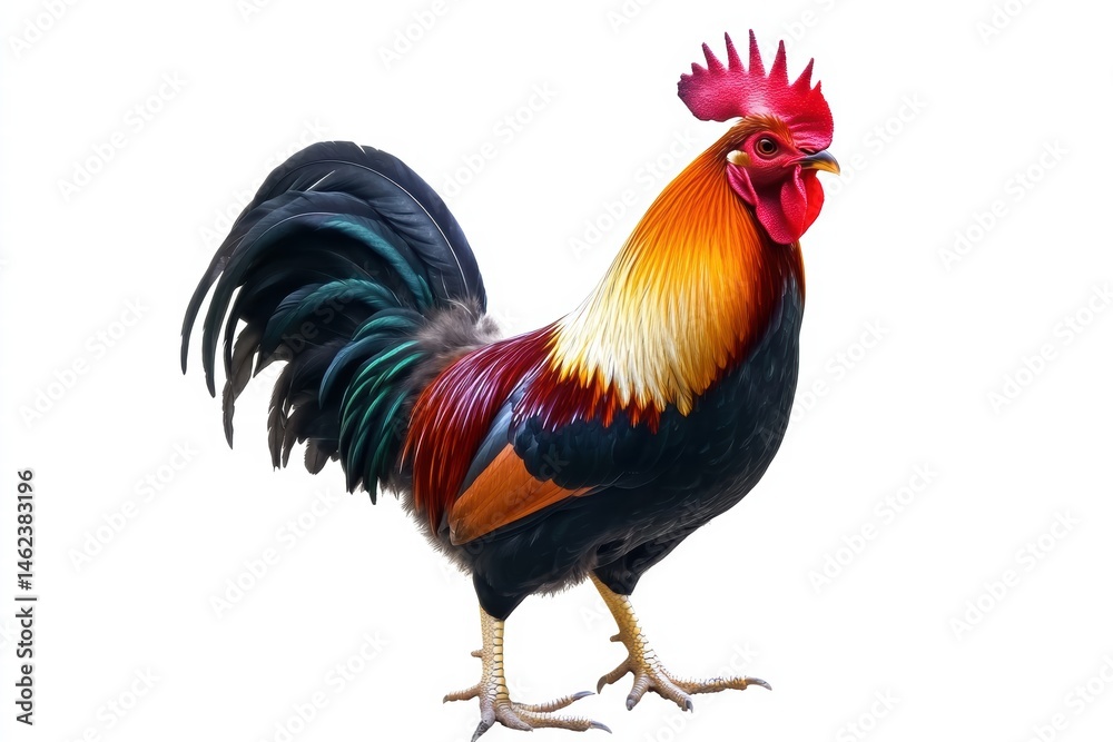 Fototapeta premium a rooster isolated on a white background, ultra-realistic, real photo