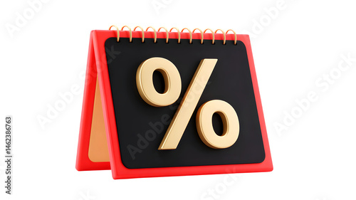 3d Desk calendar icon Percentage Symbol isolated on transparent background. PNG file, cut out