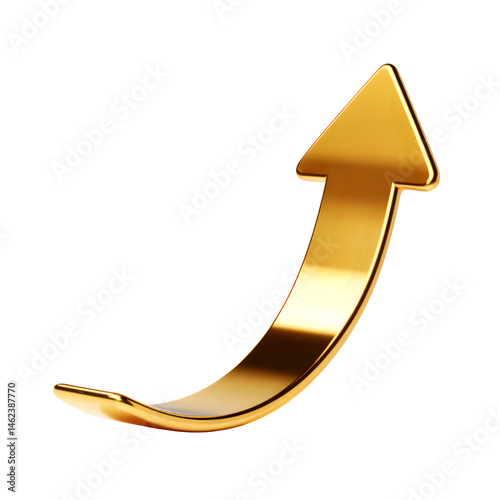 3d Up arrow gold icon Business success symbol isolated on transparent background. PNG file, cut out