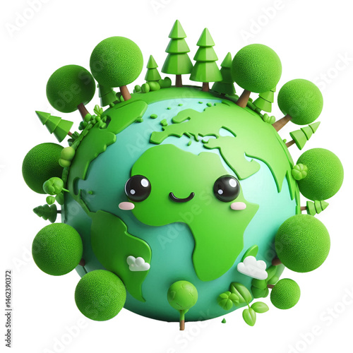 3D CUTE Ecology concept Green planet earth with tress world environment and earth day