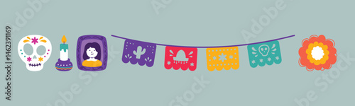 Colorful Day of the Dead elements for creating an inviting atmosphere