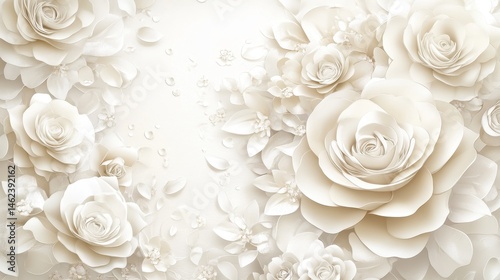 Elegant, decorative floral pattern of white roses.