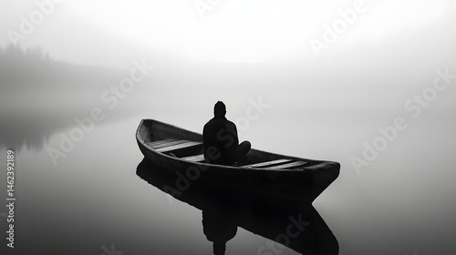 A minimalist art piece using shades of gray and black to express quiet solitude, calm, and inner peace.