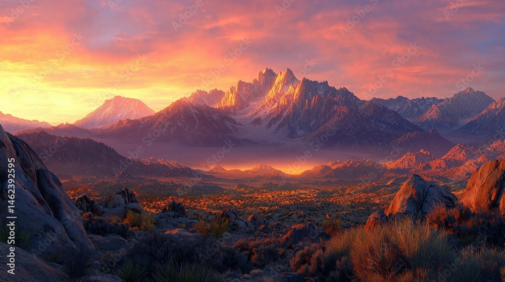 Obraz premium Majestic Sunrise Over Mountain Ranges