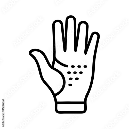 black outline icon of golf glove with grip texture on palm, minimal vector design, essential player gear for comfort and control in tournament
