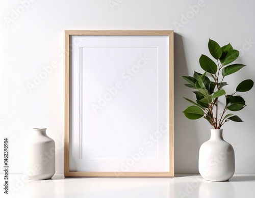 Picture frame with white blank space inside, mock up template background