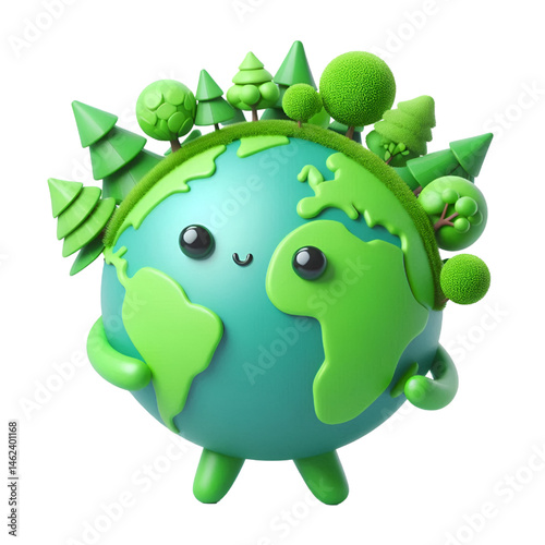 3D CUTE Ecology concept Green planet earth with tress world environment and earth day