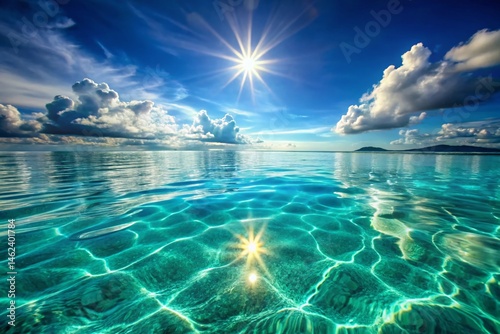 Sunlit Ocean Water Wallpaper: Crystal Clear Reflections & Blurred Background