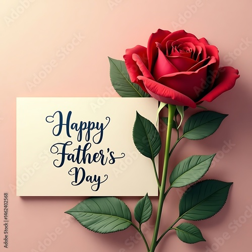 Happy Father's Day Greeting with Red Rose – High-Quality Card Design