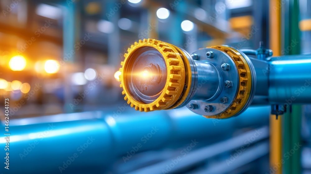Water-Cooled Industrial System Component with Lens Flare and Vibrant Colors in a Factory Setting Water-Cooled Industrial System Component with Lens Flare and Vibrant Colors in a Factory Setting