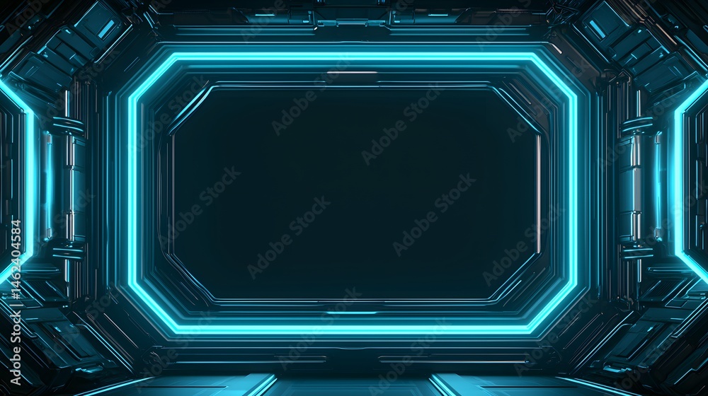 Abstract futuristic interior with glowing teal lines. Abstract futuristic interior with glowing teal lines.