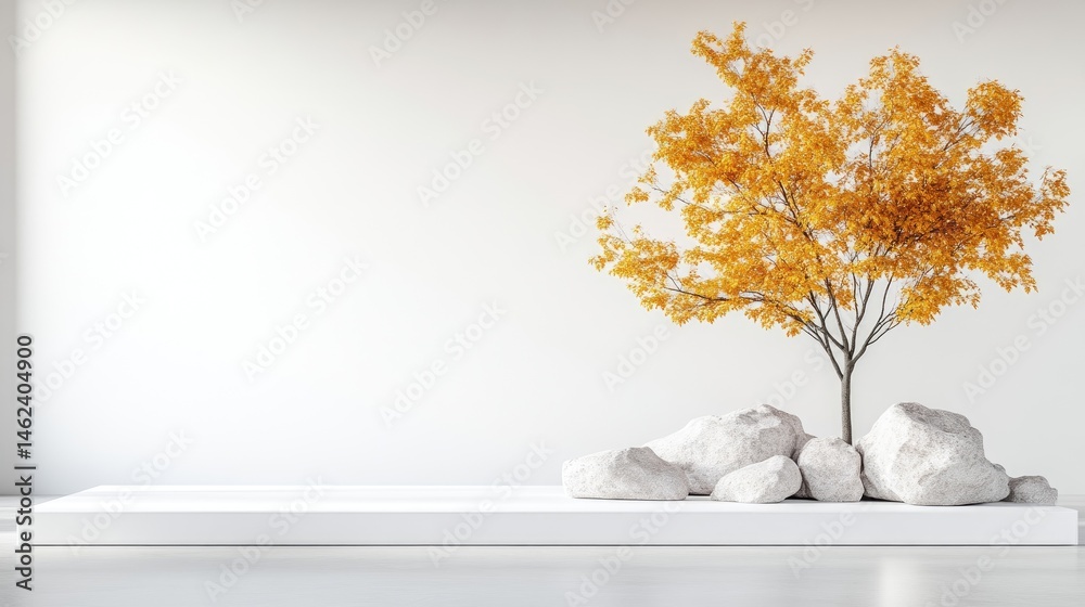 Obraz premium Minimalist autumn scene with a small tree