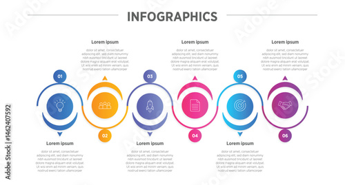 Design infographic 6 options, Business concept infographic template can be used for workflow layout, diagram, number options, timeline or milestones project.