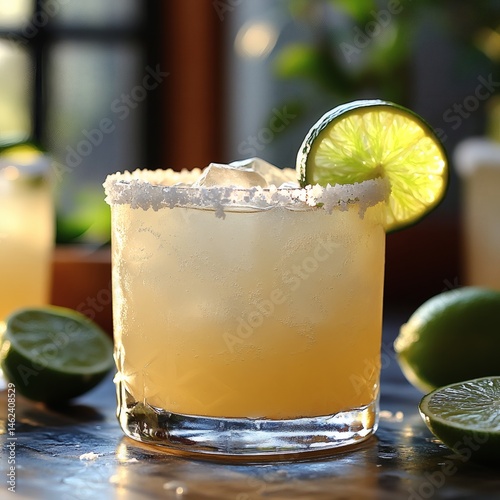 Margarita Cocktail with Lime and Salt Rim