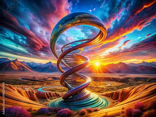 Surreal Helix: Twisted Galaxy Spiral in Vibrant Hues