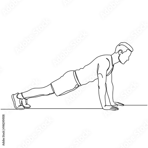Man performing plank exercise in a minimalist style  